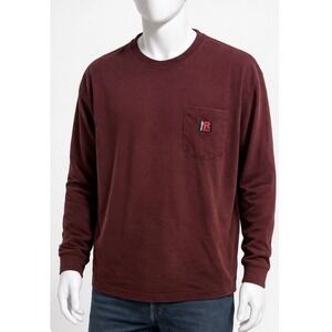 Wrangler Riggs Workwear Shirt Mens LT Burgundy Maroon Long Sleeve Pocket Tee
